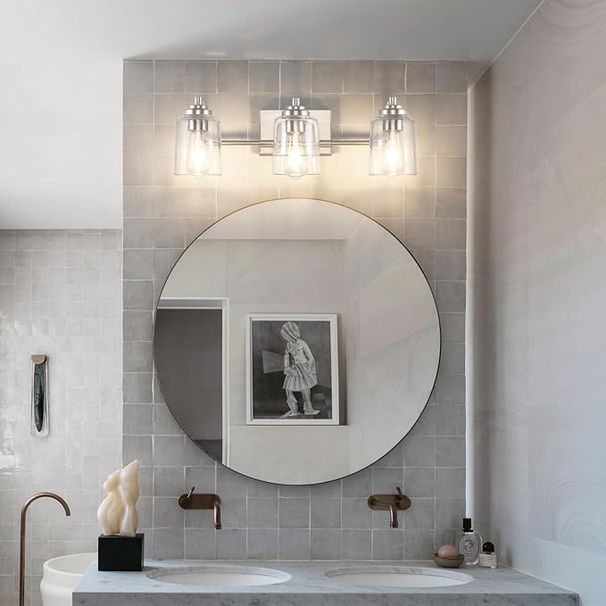 SOLFART Brushed Nickel Bathroom Lights Over Mirror 3 Lights Vanity Lights for Bathroom Bathroom Light Fixtures Vanity Lighting Mirror Lights