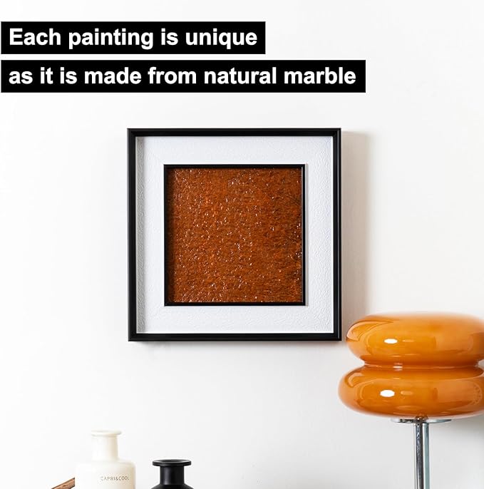 Natural Marble Decorative Wall Art Home Decor for Bedroom Hand Made Abstract Lithographic Painting for Living Room Aesthetic Classroom Farmhouse Heavy Texture Picture Frames 10x10 inch Wood Grain Red