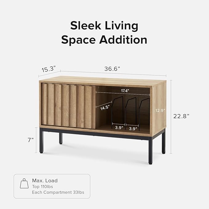 mopio Norwin TV Stand, Rustic Modern Industrial Television Stand for 60/65/70 inch TV, Fluted Entertainment Center with Storage, Wood Media Console Credenza Cabinet Table (Oak 36" TV Stand)