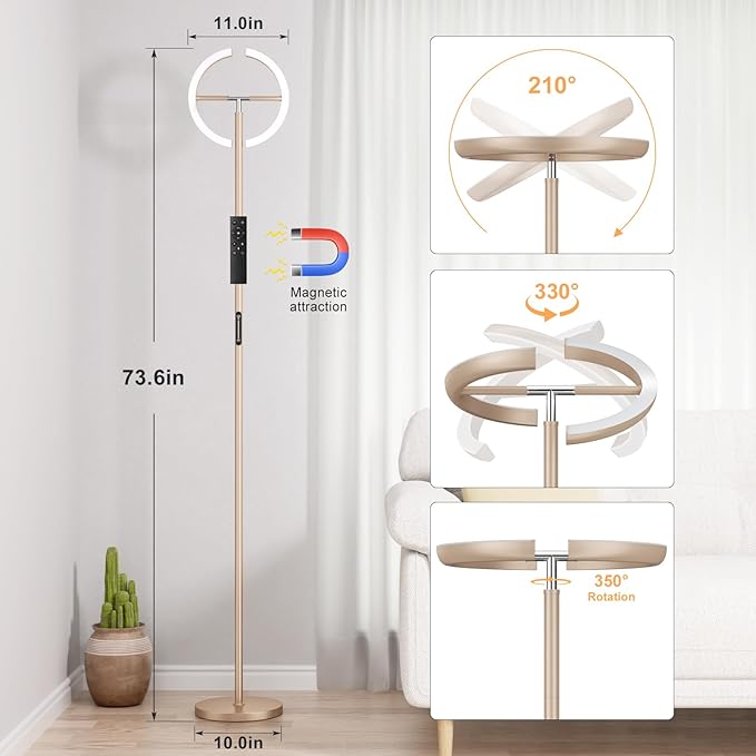 LED Floor Lamp - 70" Tall Modern Standing Lamp with 2 Rotatable Lights, Remote & Touch Control, 24W Bright Stepless Dimmable, Ideal for Living Room Bedroom Office(Light Gold)