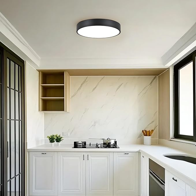 Black Flush Mount Ceiling Light Fixture,4-Light Oversized Close to Ceiling Light, 18.1 Inch Large Light Fixtures Ceiling Mount for Kitchen,Hall,Entryway Bedroom,Bathroom,Living Room,Outdoor