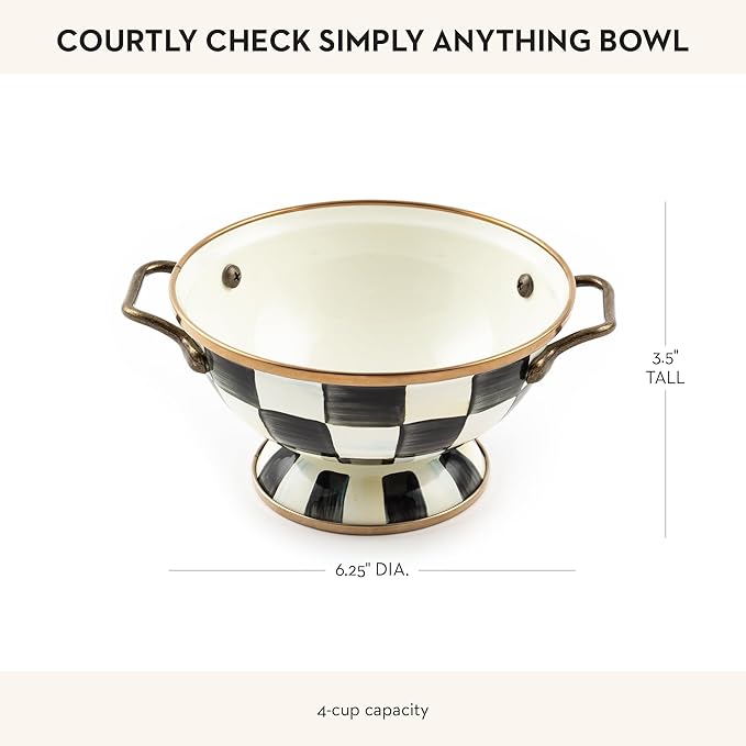 MACKENZIE-CHILDS Enamel Bowl, Serving Bowl for Entertaining, Simply Anything Bowl, Black-and-White Courtly Check