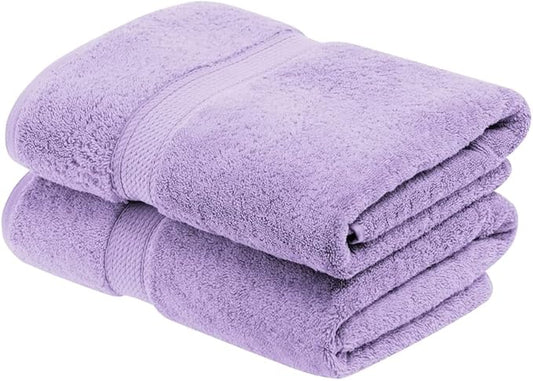 Superior Egyptian Cotton Pile Bath Towel Set of 2, Ultra Soft Luxury Towels, Thick Plush Essentials, Absorbent Heavyweight, Guest Bath, Hotel, Spa, Home Bathroom, Shower Basics, Purple
