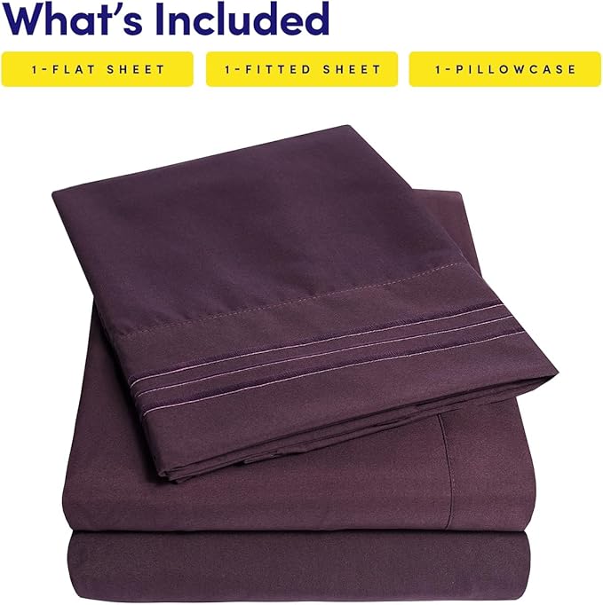 1500 Supreme Collection Twin XL Sheet Sets Purple- 3 Piece Bed Sheets and Pillowcase Set for Twin XL Mattress - Extra Soft, Elastic Corner Straps, Deep Pocket Sheets, Twin XL Purple