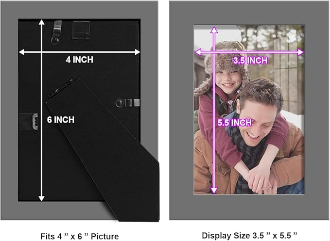 Renditions Gallery 4x6 inch Picture Frame High-end Modern Style, Made of Solid Wood and High Definition Glass Ready for Wall and Tabletop Photo Display, Gray Frame