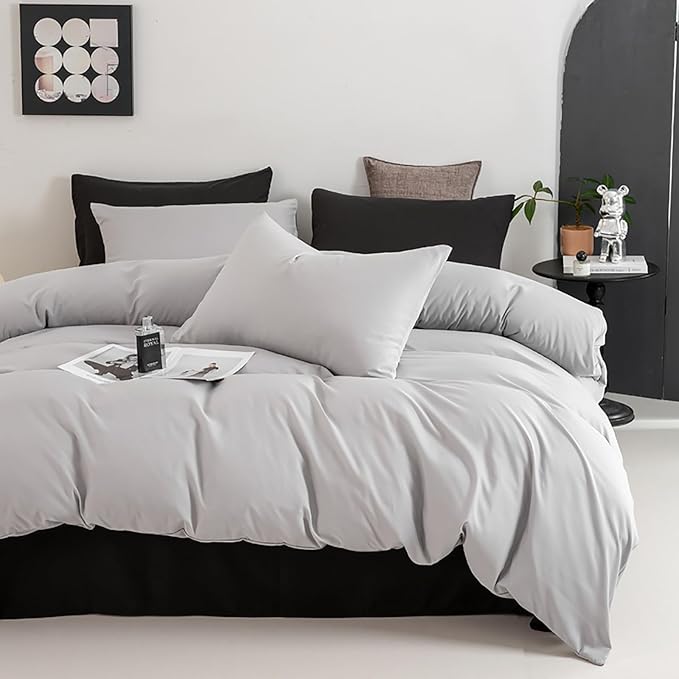 Luxlovery Silver Grey Comforter Set Twin Grey Bedding Set Women Men Light Grey Soft Breathable Cozy Blanket Quilts 3pcs Twin Size Comforter Set for Teens Kids