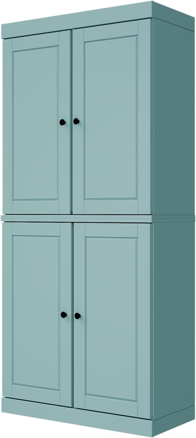 Palace Imports Solid Wood Bookcase - 6-Shelf Tall Bookshelf, 71.5” H x 32” W - Aqua, Wooden Cabinet Doors, Adjustable Shelves, 100% Renewable Eco-Friendly Wood, Made in Brazil