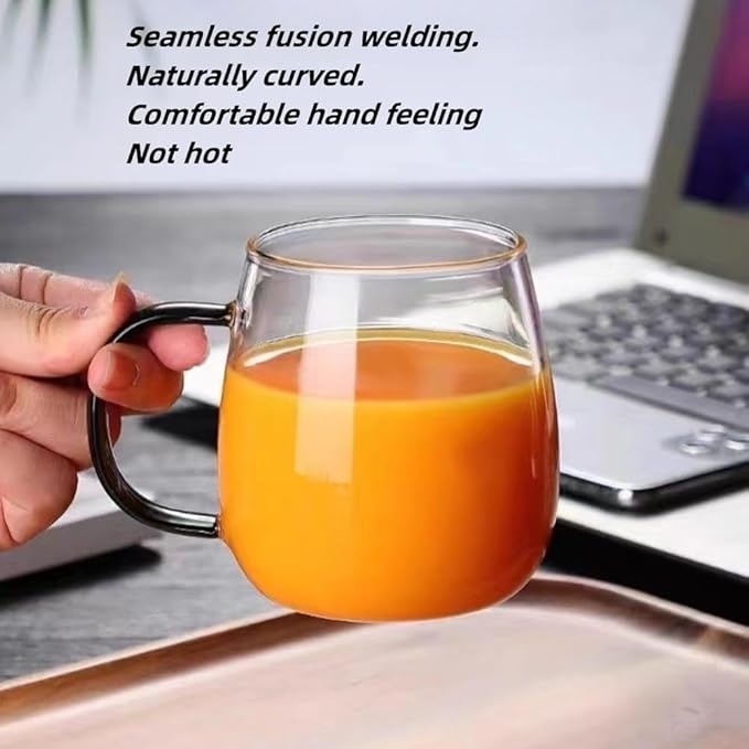 Clear Borosilicate Glass Coffee Mug with Black Handle, 450ml/16oz, Ideal for Coffee, Tea, Beer, and Beverages – Durable, Gift-Ready Glass Mug