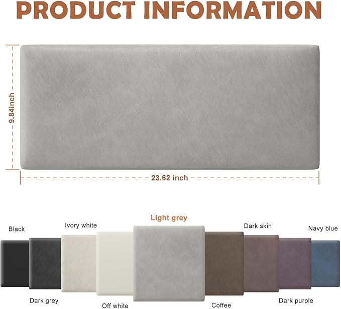 IFNOW Wall Mounted Upholstered Headboard Queen, 3D Peel and Stick Soundproof Panels, Reusable and Removable Padded Leather Bed Headboard, 9 Panels 9.84" x 23.62", Light Grey