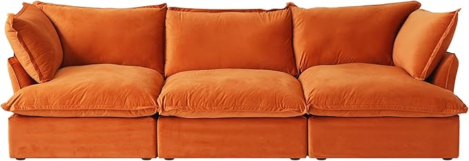 JACH 122.82" Cloud Sectional Couch for Living Room, Modular 3 Seater Sofas, Convertible Sectional Couches, Cushion Covers Removable, Two Corners and One Middle Sofa for Living Room (Orange)