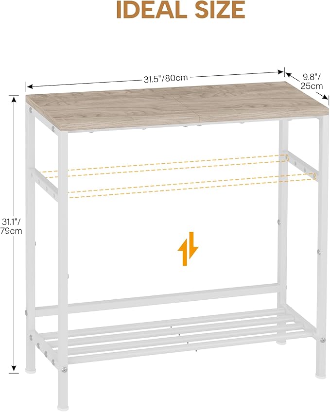 Entryway Table 31.5" Width, 2-Tier Console Table with Adjustable Shelves, Industrial Sofa Table with Storage, Foyer Tables for Entryway, Hallway, Kitchen, Living Room and Bedroom, Light Coffee