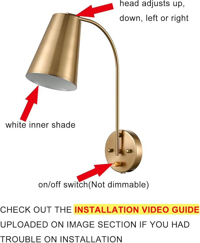 DANXU Modern Plug in Wall Sconce with Cord Set of 2 Gold Wall Light