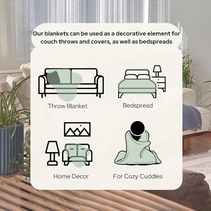 Dalisa 100% Organic Turkish Cotton Throw Blanket - GOTS Certified, Cozy - Perfect for Couch, Bed, and Home Decor - Boho Vintage Knit Alina (Sage, 60x80)