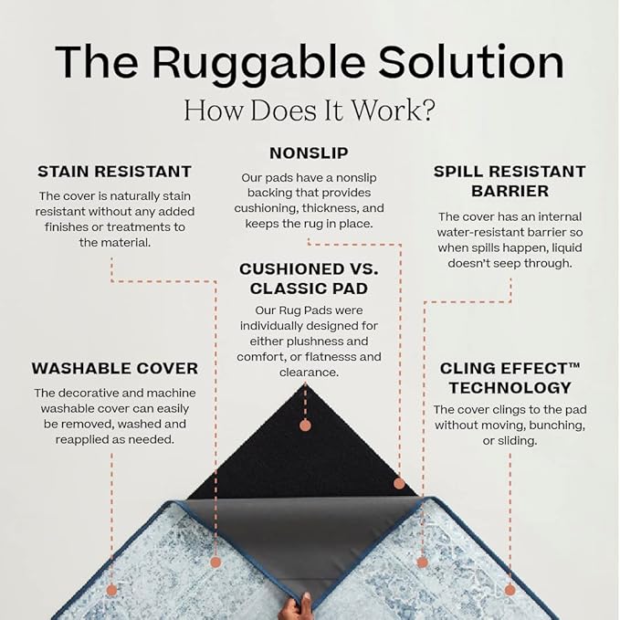 RUGGABLE x Jonathan Adler Machine Washable Modern Area Rug – Inkdrop Camel & Ivory 8x10, Stain-Resistant, Non-Slip – Large Rugs for Living Room, Bedroom, Hallway, Entryway & Office–with Standard Pad