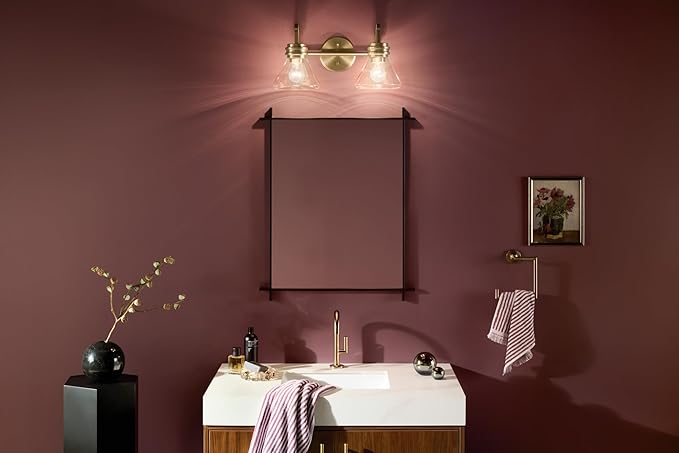 Kichler Farum 19.25" 2-Light Vanity Light with Clear Glass in Champagne Bronze, for Vanity, Jack & Jill Layout, Over a Mirror, (19.25" W x 9.5" H), 55154CPZCLR
