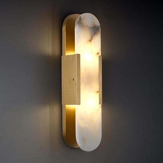 19.7 in Brass Alabaster Wall Sconces, Natural Marble Wall Sconces Indoor Alabaster Sconces for Living Room Modern Alabaster Sconces Wall Lighting for Dining Room Stairs Bedroom