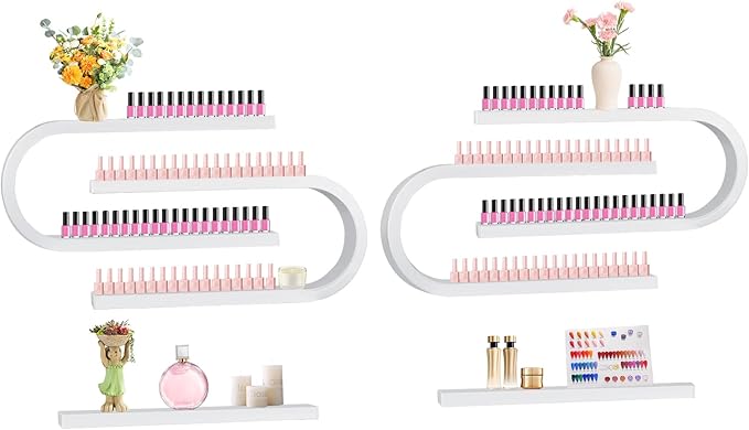 EBANKU 6PCS U Shape Nail Polish Racks Heavy Duty Nail Shelfs for Wall Nail Polish Display Rack Cosmetic Display Cases Nail Polish Organizer Wall Shelf for Home Spa Nail Salon(White)