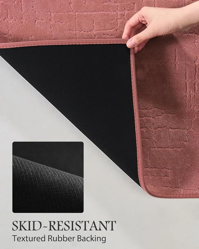 AMOAMI-Bath Mat-Absorbent Quick Dry Bathroom Floor Mats-Washable Rubber Backing Bath Mats for Bathroom Rugs Fit Under Door-Bath Rug for in Front of Sink Bathtub Shower Room, Rose 17''x24''