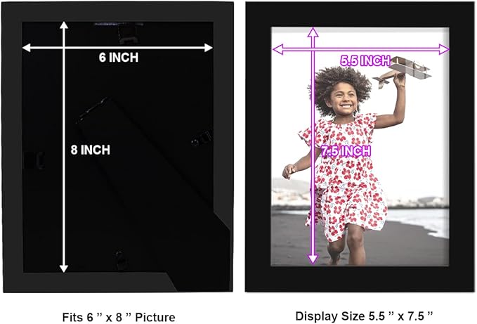 Renditions Gallery 6x8 inch Picture Frame High-end Modern Style, Made of Solid Wood and High Definition Glass Ready for Wall and Tabletop Photo Display, Black Frame