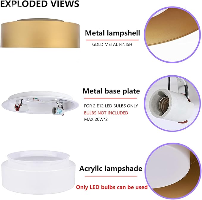 Modern Flush Mount Ceiling Light,Minimalist Close to Ceiling Lighting Fixture,Gold Circular Ceiling lamp for Bedroom,Dining Room,Entry,Hallway,Balcony, Bathroom (12.5''