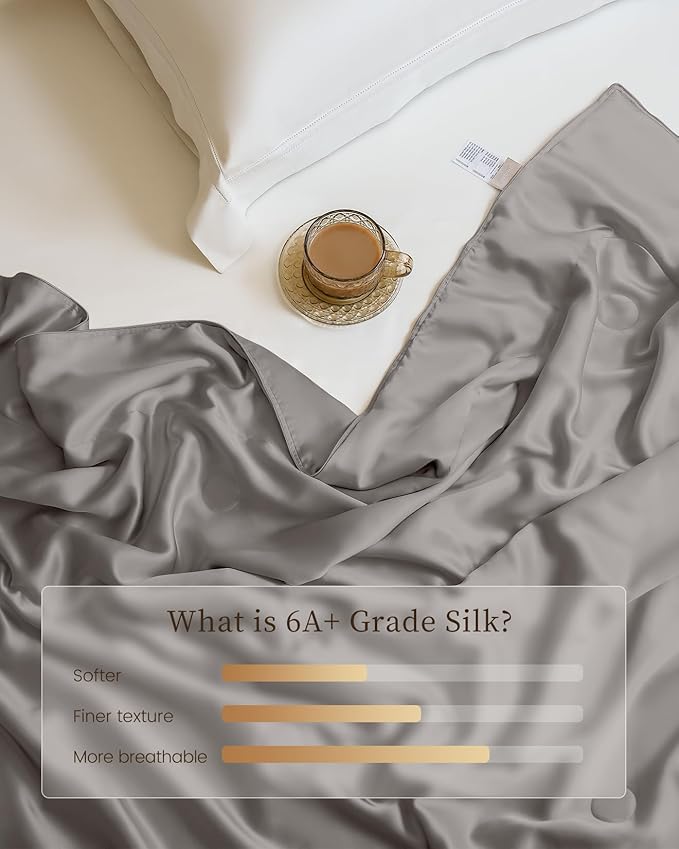 THXSILK Silk Blanket, 100% Mulberry Silk Cooling Throw, Soft and Lightweight Blanket for Bedroom, Sofa, Travel, All-Season (Grey, King)