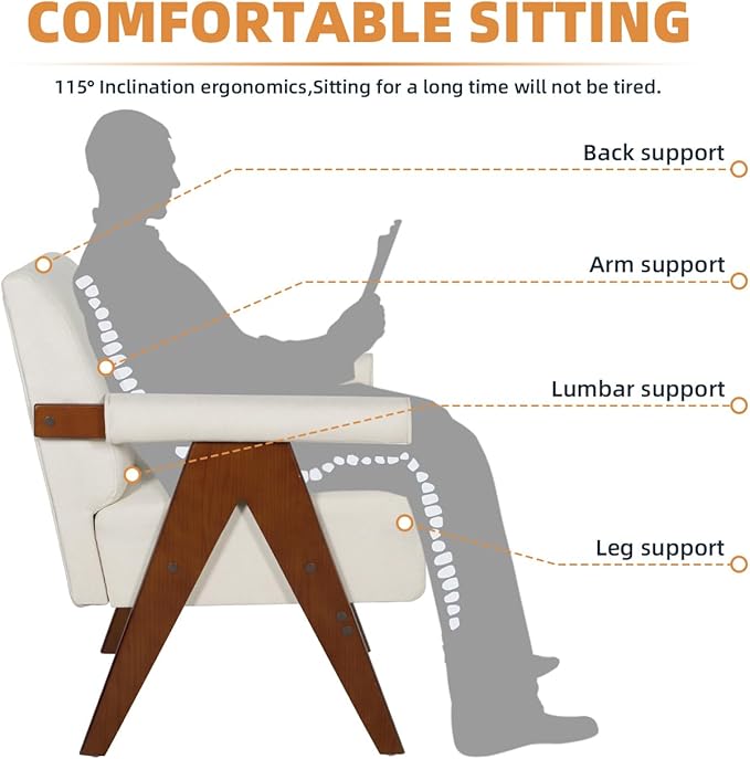 AODAILIHB Mid Century Modern Chairs Set of 2 Beige Linen Fabric Accent Chair Wooden Arms with Soft Bag Living Room Chairs with Thick Cushion Comfy Leisure Waiting Room Chairs Bedroom/Office (2, Beige)