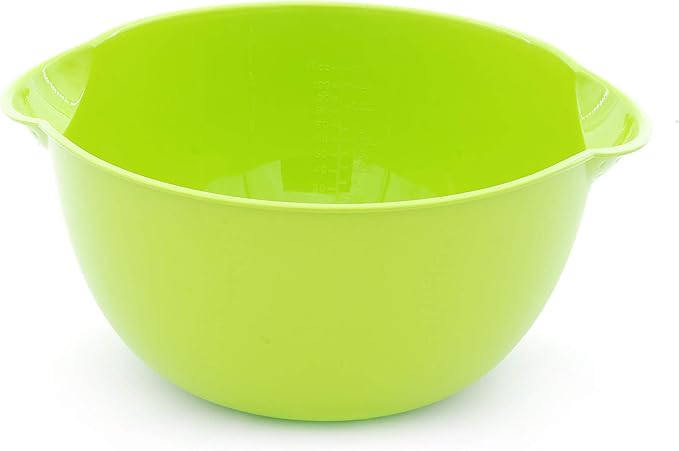 Mintra Home Mixing Bowl w/Colander (Large 4.5L, Green) - For Washing & Draining Fruits And Vegetables - Heavy Duty Plastic for Baking, Cooking Supplies - Dishwasher Safe