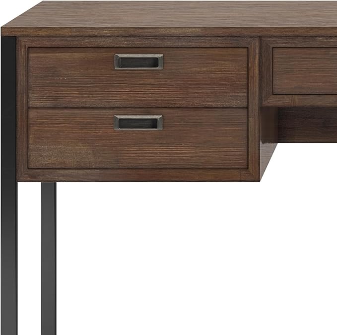 SIMPLIHOME Richmond Desk - 60-Inch Wide Solid Acacia Wood and Metal Writing Desk in Rustic Natural Aged Brown, Modern Industrial Home Office Computer Table with 2 Drawers and Flip-Down Keyboard Tray