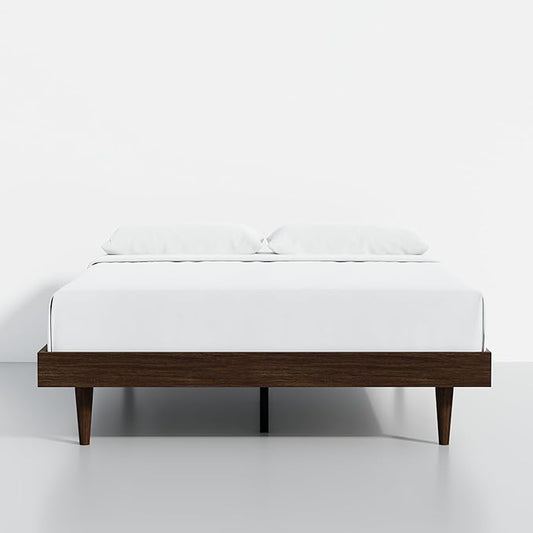 HavenWood Modern Solid Wood Platform Bed Base with Inset Wood Legs– No Box Spring Needed,Fast Assembly – Full Size in Walnut (No Headboard)