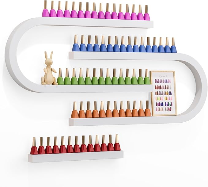 Noverlife 3 Packs U Shape Nail Polish Wall Rack, Metal Nail Polish Organizer Wall Nail Polish Shelves, 5 Tiers Nail Polish Wall Display Makeups Lipstick Perfume Wall Shelf for Home Spas Nail Salon