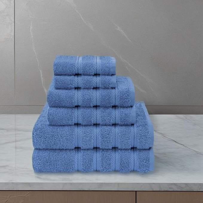 American Soft Linen Luxury 6 Piece Towel Set, 2 Bath Towels 2 Hand Towel 2 Washcloths, 600 GSM 100% Cotton Turkish Towels for Bathroom, Electric Blue Towel Sets
