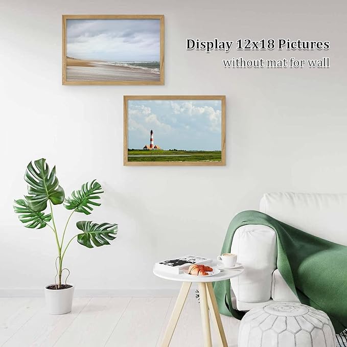 Egofine 12x18 Solid Wood Picture Frame, Made of Solid Wood Covered by Plexiglass 8.5x11 with Mat 12x18 without Mat, Poster Frame for Wall Mounting Photo Vertically or Horizontally, Carbonized Brown