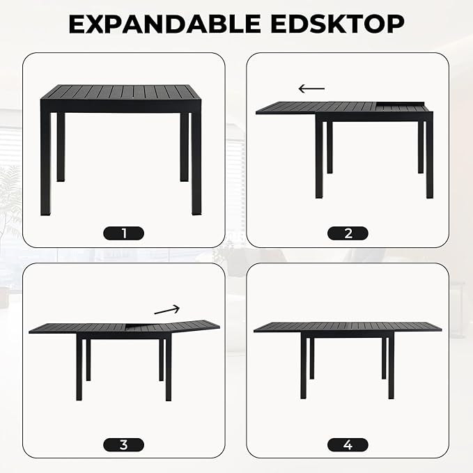 Grand patio 5-Piece Outdoor Dining Set for 4 with 1 Rectangle Expandable Table for 4-6 Person, Metal Woven Wicker Fixed Patio Chairs with Thickened Cushions for Yard, Poolside (Natural)