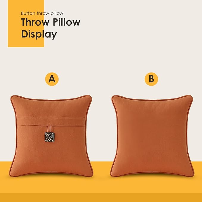 Outdoor Sunbrella Decorative Pillows with Coconut Button Pack of 4, 16" x 16" Outdoor Pillow Set for Couch Bed Throw Patio Sofa, Spectrum Cayenne