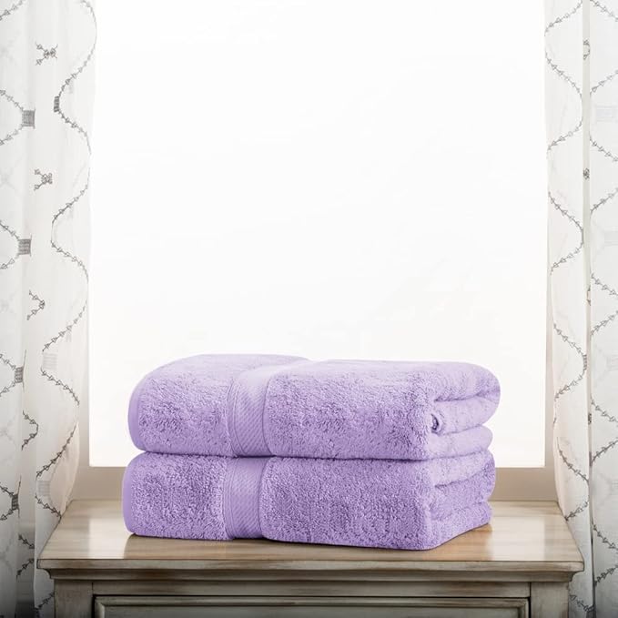 Superior Egyptian Cotton Pile Bath Towel Set of 2, Ultra Soft Luxury Towels, Thick Plush Essentials, Absorbent Heavyweight, Guest Bath, Hotel, Spa, Home Bathroom, Shower Basics, Purple