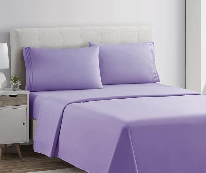 Clara Clark Bed Sheets, Premier 1800 Series 4 Piece Bed Sheet Set, Deep Pocket, Wrinkle, Fade, Stain Resistant, Luxury Soft Bedding Sheets & Pillowcases, Full, Lavender