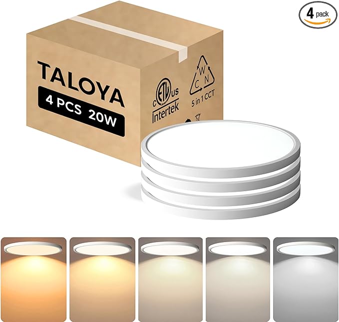 TALOYA Ceiling Light,4 Pack,10 Inch,20W,5 Color Selectable White Flush Mount Ceiling Light for Bedroom,Kitchen,Living Room,Hallway,Laundry