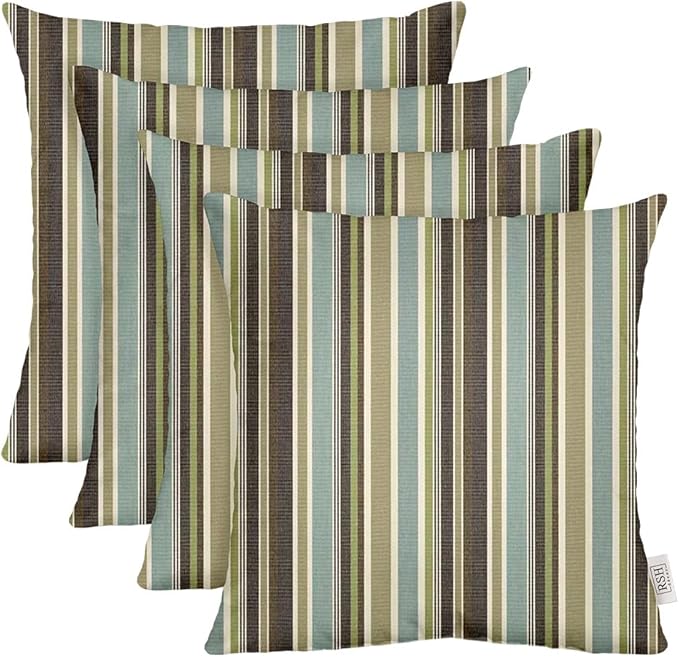 RSH DECOR: Sunbrella Square Throw Pillows Set of 4 | 17" x 17" | Water and Fade-Resistant Performance Fabric | Outdoor Pillow Covers with Down-Alternative Inserts | Brannon Whisper