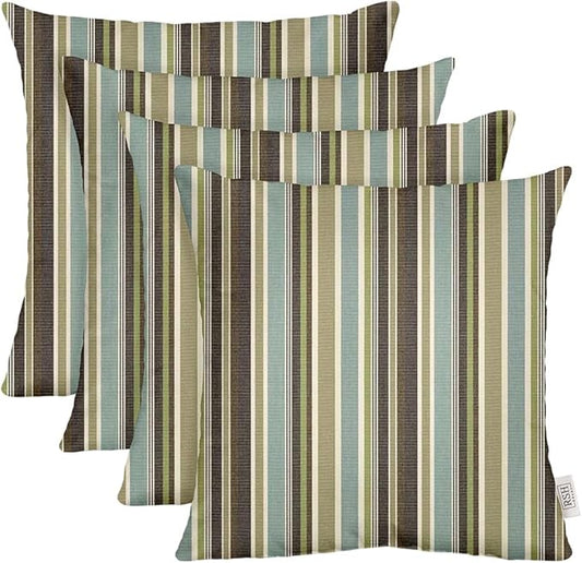 RSH DECOR: Sunbrella Square Throw Pillows Set of 4 | 17" x 17" | Water and Fade-Resistant Performance Fabric | Outdoor Pillow Covers with Down-Alternative Inserts | Brannon Whisper