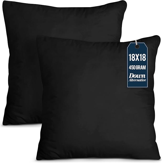 Utopia Bedding Throw Pillows Insert (Pack of 2, Black) - 18 x 18 Inches Bed and Couch Pillows - Indoor Decorative Pillow