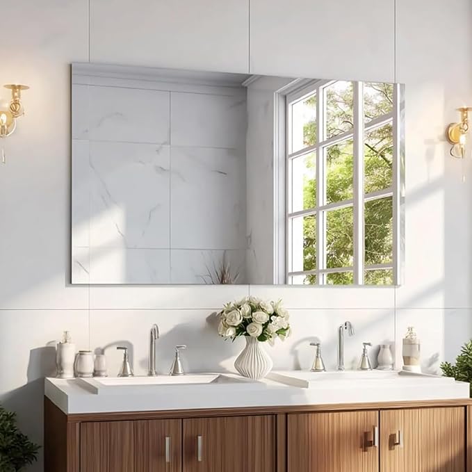 KOCUUY Large Frameless Mirror,55x36 Inch Rectangle Bathroom Vanity Mirror for Over Sink, Upgraded Shatterproof Unframed Design for Bedroom, Living Room, Entryway