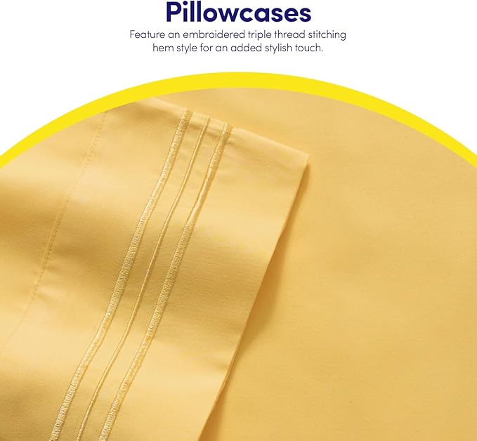 1500 Supreme Collection Extra Soft Split King Sheets Set, Yellow - Luxury Bed Sheets Set with Deep Pocket Wrinkle Free Bedding, Over 40 Colors, Split King Size, Yellow