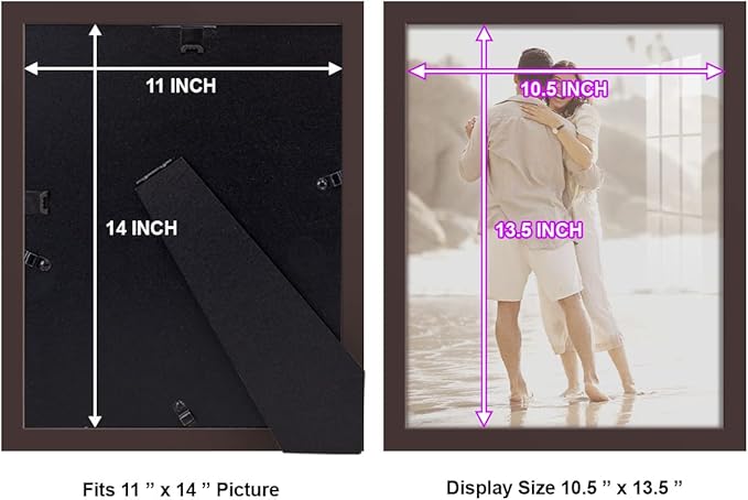 Renditions Gallery 11x14 inch Picture Frame High-end Modern Style, Made of Solid Wood and High Definition Glass Ready for Wall and Tabletop Photo Display, Brown Frame