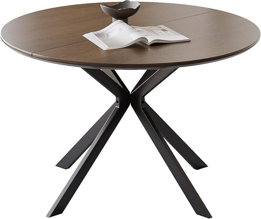 46.4" Round Dining Table, Mid Century Modern Round Dining Room Table for 4-6 with Metal Legs, Easy Assembly Coffee Table, Space-Saving Design for Kitchen and Dining Room