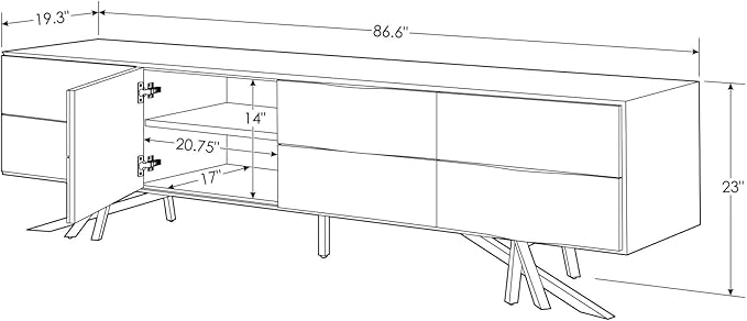 ZURI Furniture 86.6" Wide Modern Vinson TV Stand Smooth Black Oak Glossy and White Lacquer Paneling