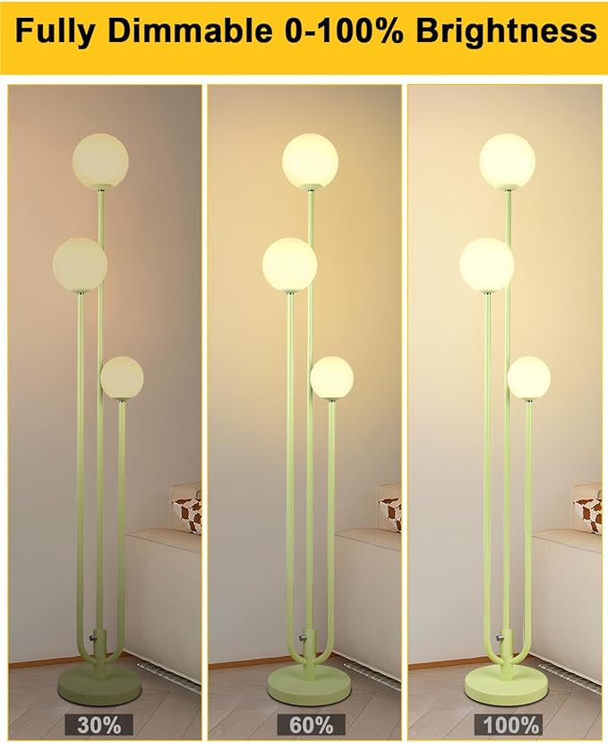 Lightdot 63IN Floor Lamp with 3 Green U-Pole, Modern Floor Lamp with 3000K Soft Warm White LED Bulbs Included, Candle Holder Style Modern Tall Lamp for Living Room/Wedding/Party