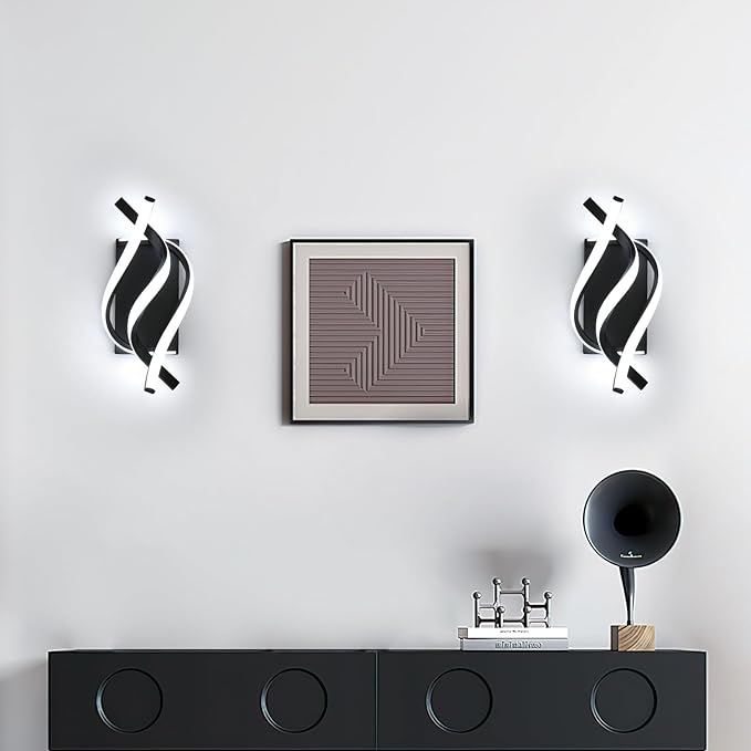 AUA LED Wall Sconce, 21W Modern Spiral Wall Sconce Lighting, 6500K Cool White Indoor Wall Light for Bedroom Living Room Office Restaurant Hallway, Wall Mounted Lamp