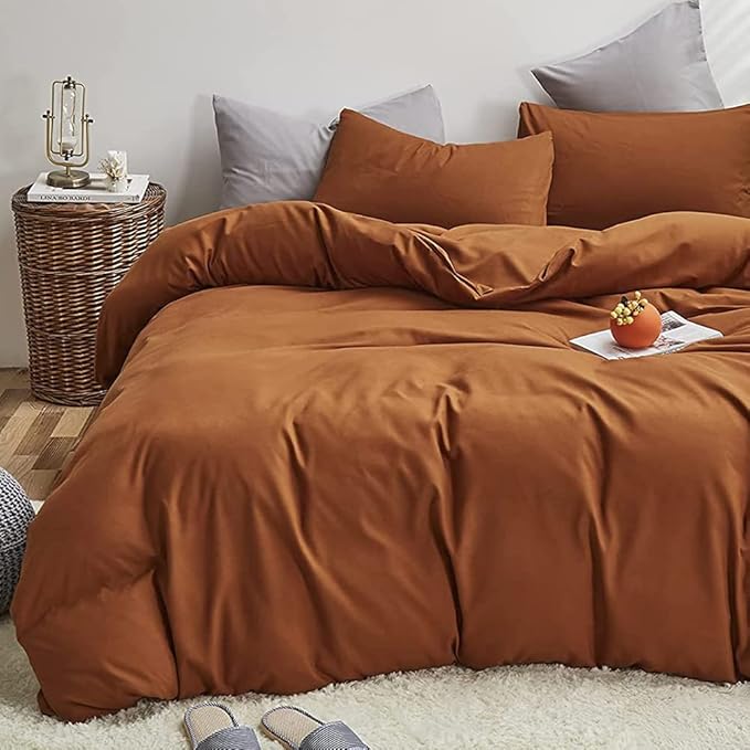 CLOTHKNOW Pumpkin Twin/Twin XL Comforter Set 3Pcs Caramel Brown Bedding Comforter Sets Soft Terracotta Comforters Rust Comforter with 2 x Pillow Cases