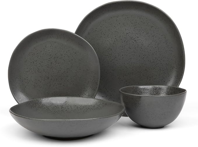 Trasa Home Eco-Friendly High Fired Artisan Stoneware Dinnerware 16 piece set, 4 place settings (Charcoal)