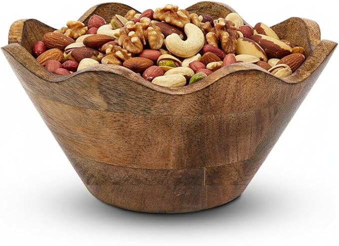 Mela Artisans Small Scalloped Decorative Wooden Bowl | 8 Inch Mango Wood Fruit & Serving Bowl | Natural Grain Finish | Perfect for Snacks | Desserts | Bread | Kitchen Counter | Handcrafted Decor